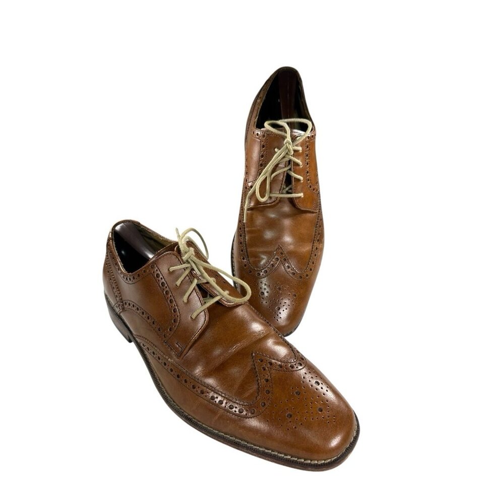 Cole Haan Mens Grand OS Size 9 M Brown Leather Wingtip Oxfords Shoes